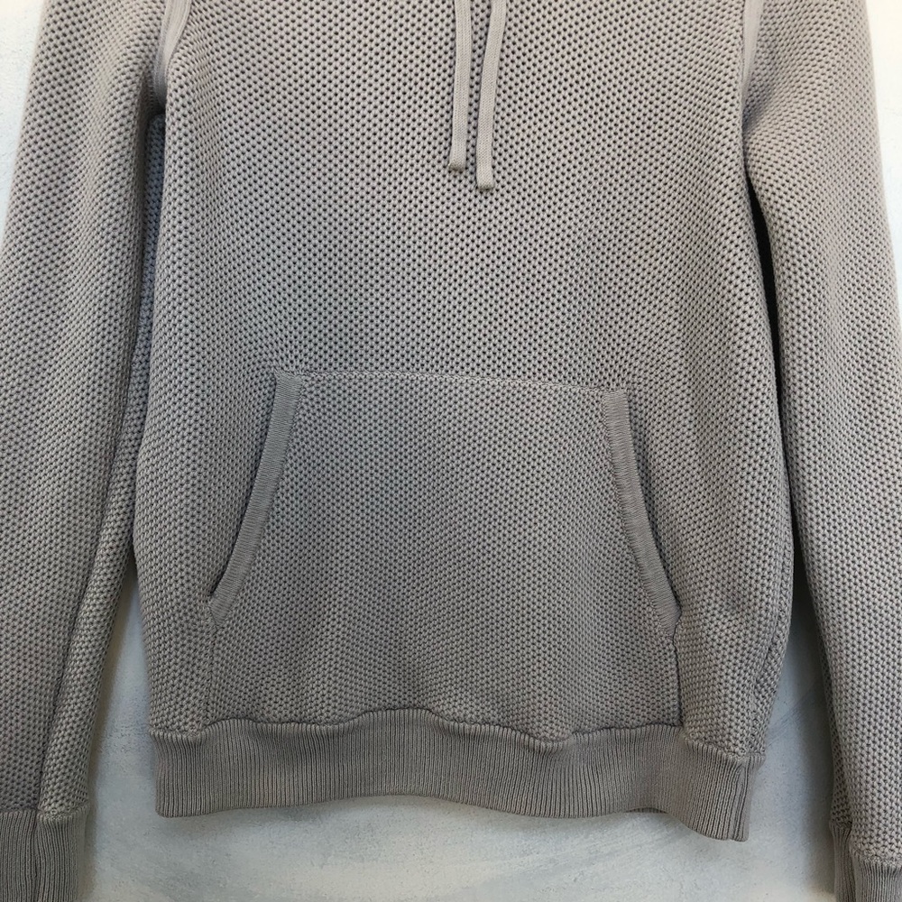 Vince Men’s Textured Cotton Grey Pullover Hoodie - Picture 4 of 8